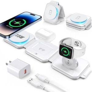 3 in 1 Charging Station for Apple Devices 18W Foldable Mag-Safe Charger Travel Wireless Charger Pad for iPhone 14 13 12 Pro/Pro Max/Plus/Mini AirPods 2/3/Pro iWatch Ultra/8/7/SE/6/5/4/3/2 White