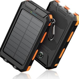 Feeke Solar-Charger-Power-Bank - 36800mAh Portable Charger,QC3.0 Fast Charger Dual USB Port Built-in Led Flashlight and Compass for All Cell Phone and Electronic Devices(Deep Orange)